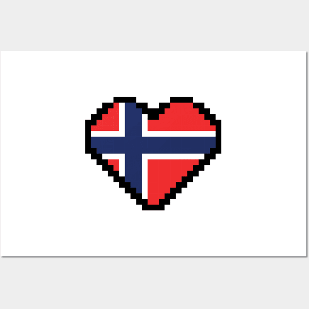 Norway Flag Pixel Art, Norwegian Flag  pixel art Wall Art by mrsupicku